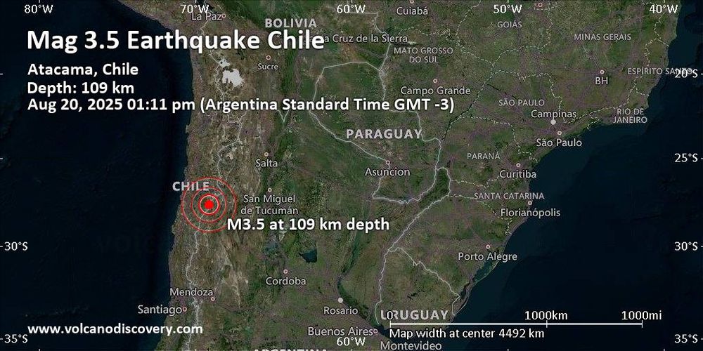 Terremoto leve magnitud 3.5 a 109 km de profundidad 