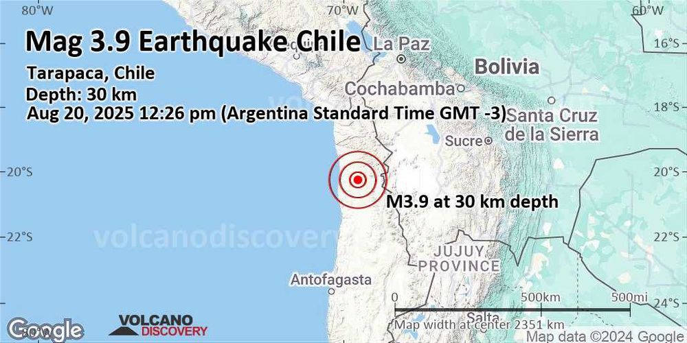 Terremoto leve magnitud 3.9 a 30 km de profundidad 