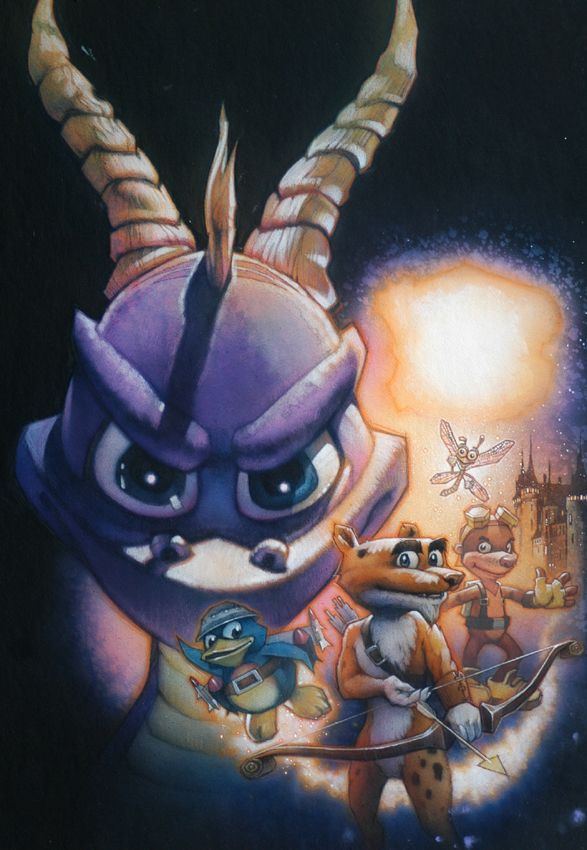 The original artwork for Spyro: A Hero's Tail's cover art, created by Drew Struzan.