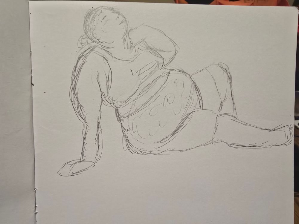 A sketch of a posing larger woman. 