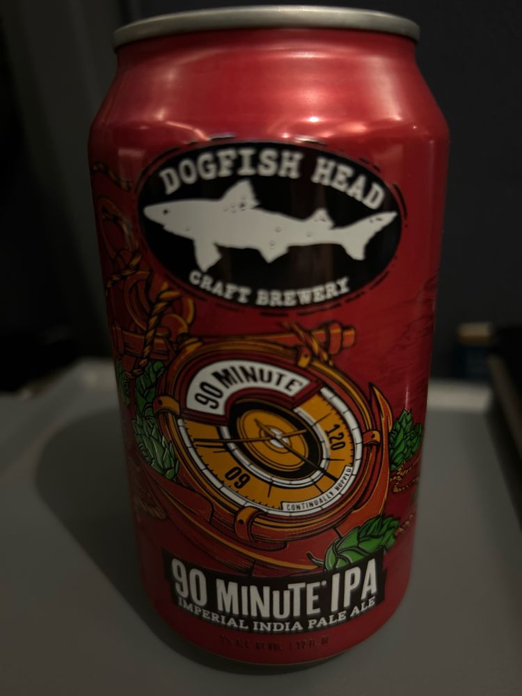 Can of Dogfish 90 on Amtrak