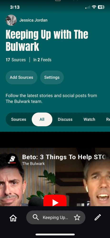 View of The Bulwark feed in the Surf app 