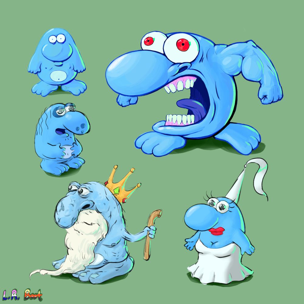 Art renders of the Shmaloogles from Smiling Friends Season 3
