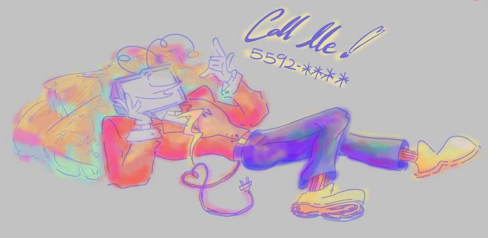 The part 2 to CrizBriim's original post about Spamton. 
Brought to you by CrizBriim, everybody's favorite guy of the month, Tenna!!! In a salacious pose!!! Next to him a "Call me!" sign a phone number attached 🎉