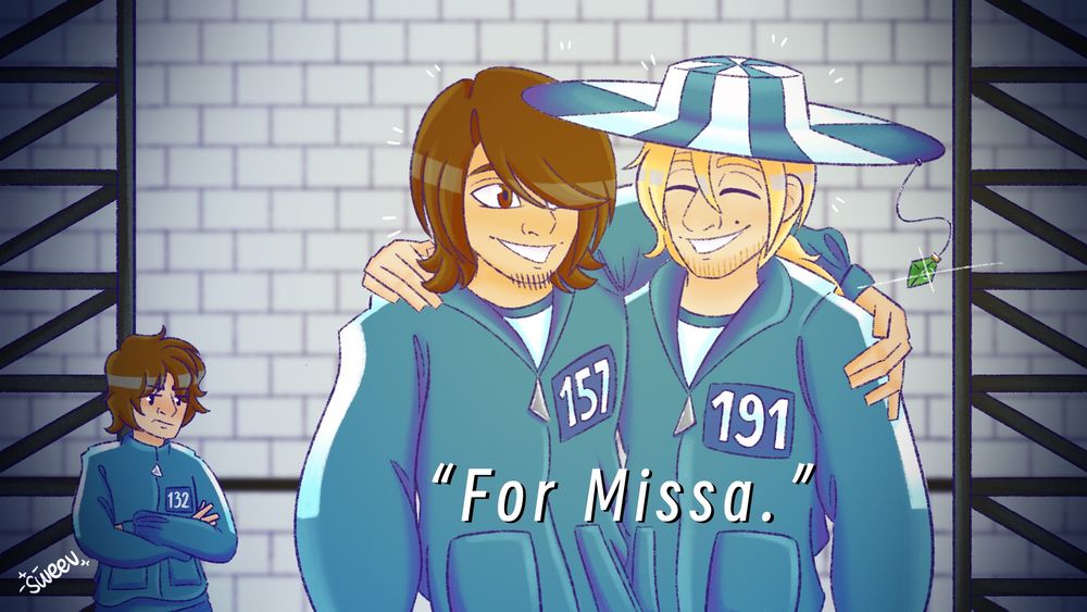 Thumbnail for Philza VODS! A picture of Phil and MrPhillip on Squid Craft 3, where they’re agreeing on staying alive for Missa. Tubbo can be seen in the background rolling his eyes.