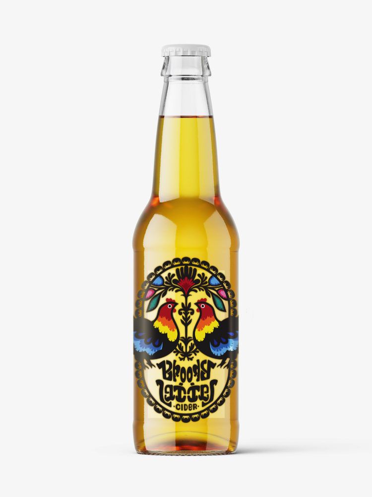 'Broody Ladies Cider' label design on a clear bottle.