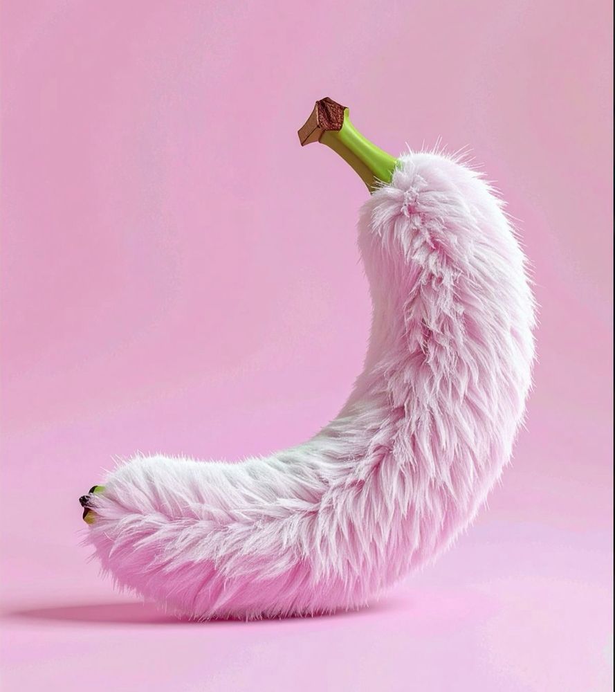 A pink furry banana with a pink background