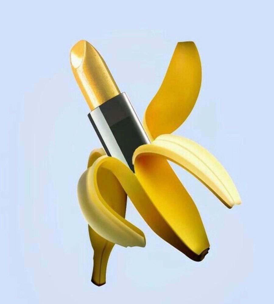 An “open” banana peel with a banana yellow lipstick coming out of it. 