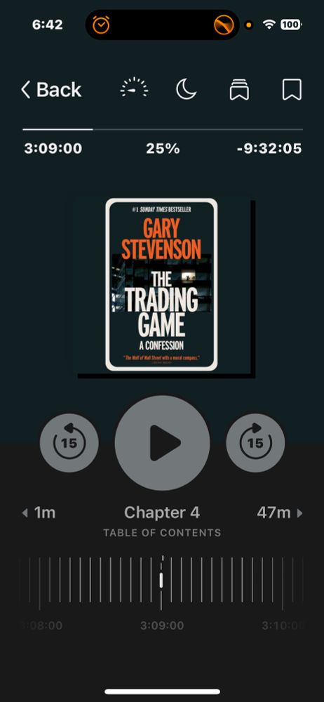 Screen shot of my listening progress of “The Trading Game,” by Gary Stevenson. 