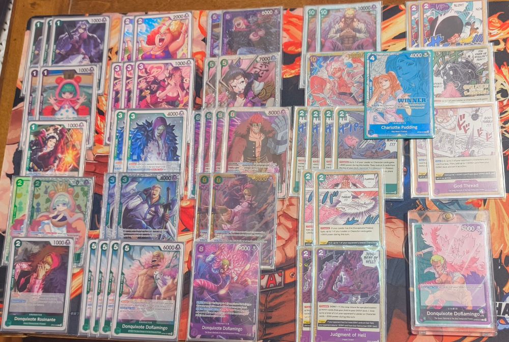 OP10 Green Purple Doflamingo Deck for the One Piece TCG.