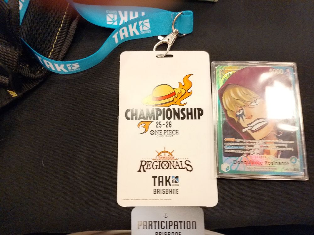 Photo of Brisbane Regionals Competitor Lanyard and the leader I'm playing today GU Donquixote Rosinante.