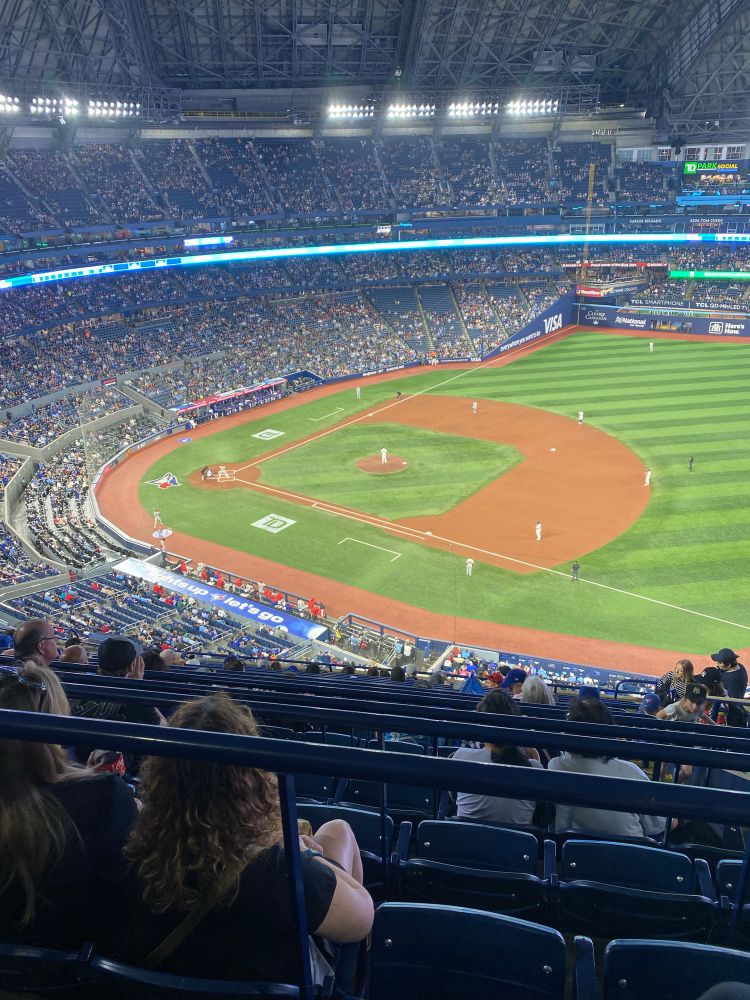 The Blue Jays on the field at the Skydome. 