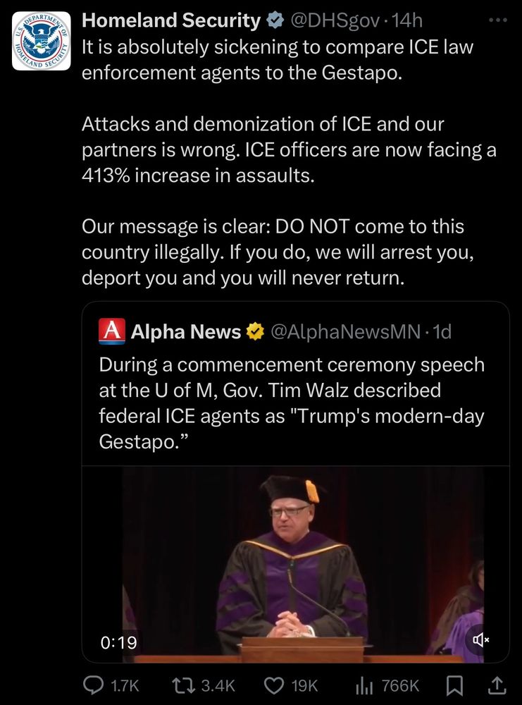 @DHSgov clutches pearls over comparison of ICE to gestapo, then threatens to deport people