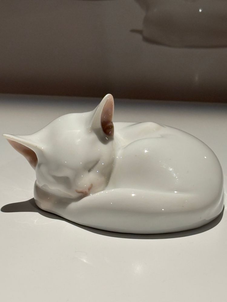 白い子猫がまるくなって眠っている形の陶器