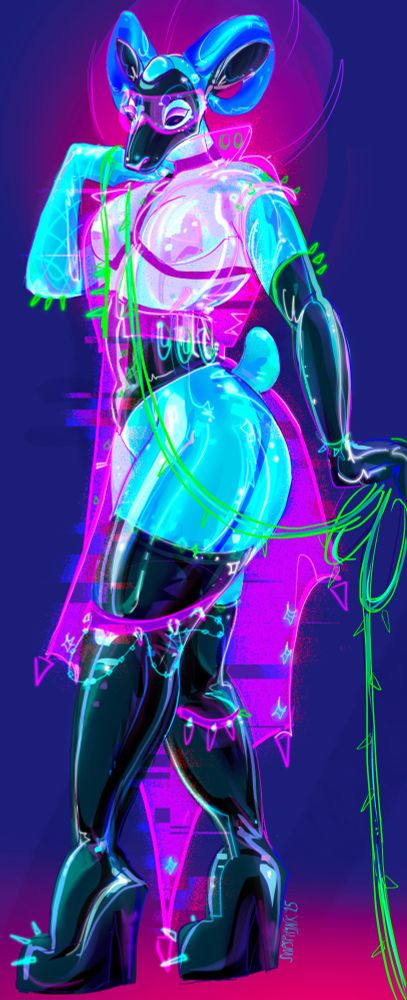 Seraph, the blue latex sheep, decked out in intergalactic holographic fashion~