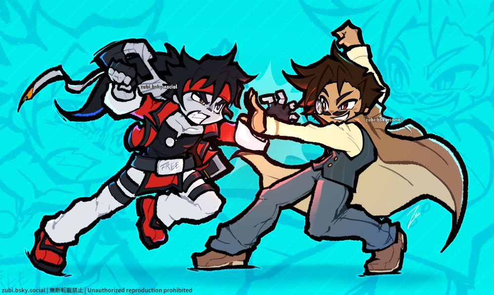 Sol Badguy in color 16 fighting Slayer in color 11.