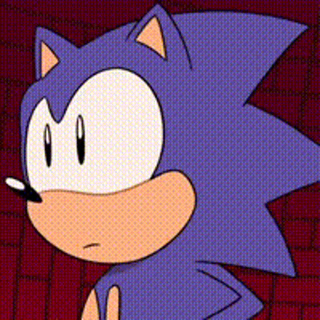 a cartoon of sonic the hedgehog standing in front of a red wall .