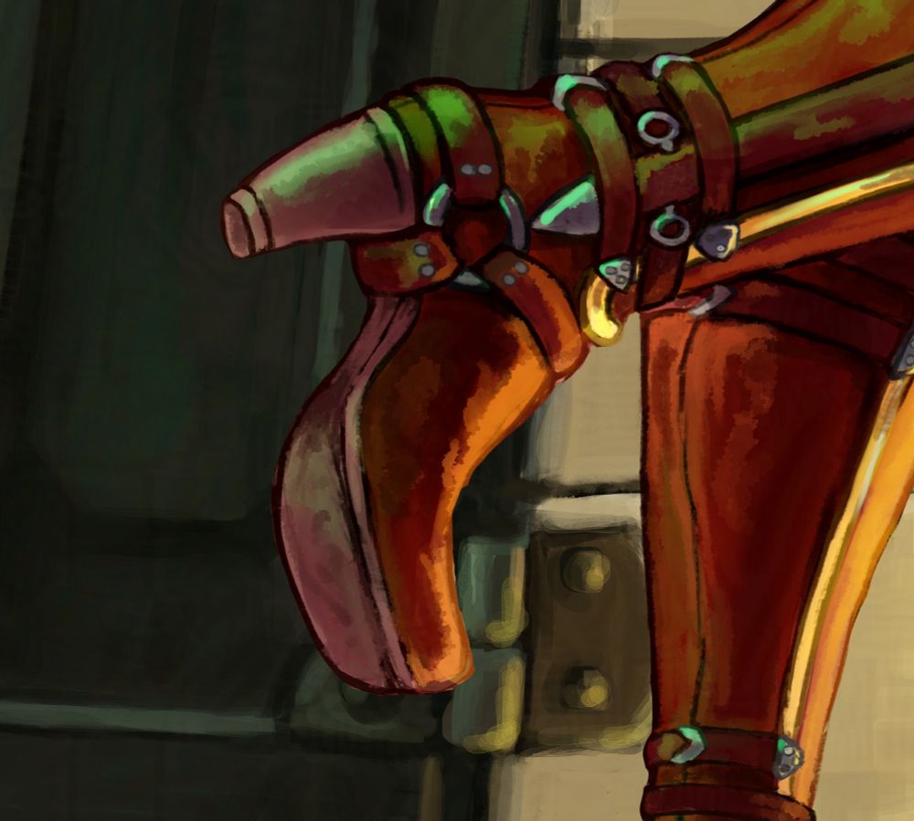 Close-up of Alyssa's right high-heel boot.