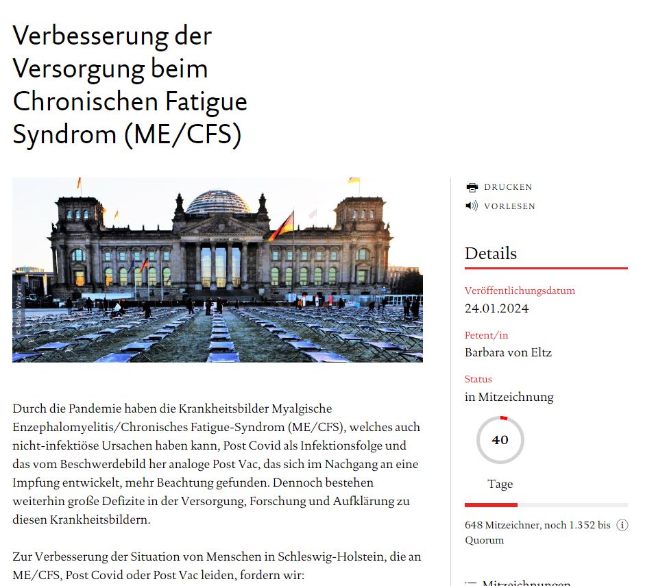 Screenshot der Petition, am 2. Tag nach der Veröffentlichung sind schon über 600 Stimmen eingegangen