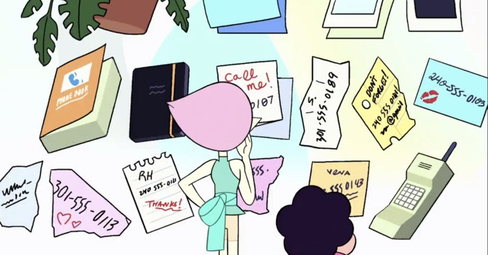 Screenshot from a later episode where we discover Pearl has a collection of phone numbers.