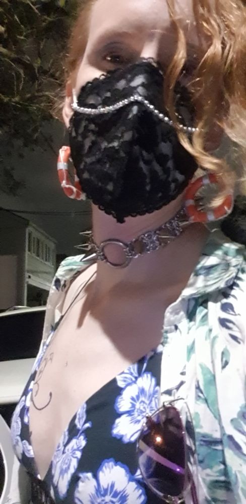 Final selfie of the night as I got to my car, mostly side-on. It's a little after 11pm, but I did get there at 5pm. My glasses arms are tucked in to my shirt's button holes. I like my tits in this picture, which is the main reason I'm posting it.