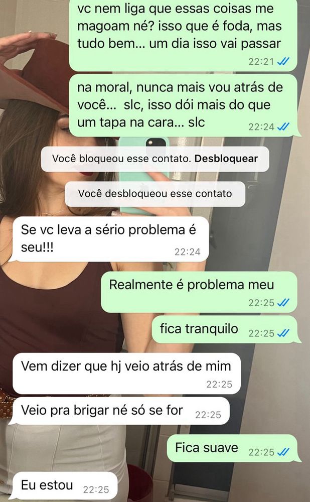 Uma das últimas vezes que a gente discutiu e eu resolvi encerrar tudo.