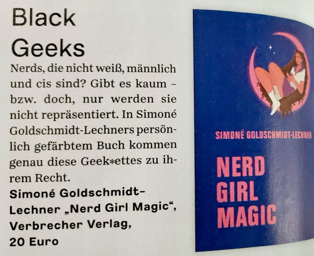 Ausschnitt aus dem Magazin mit Kurzankündigung des Buches und Cover desselben.