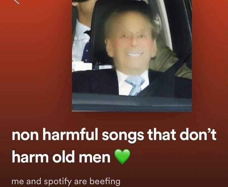 spotify playlist called ”non harmful songs that don’t harm old men”