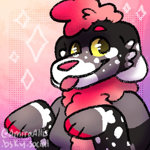 A cute anthro poodle dog blepping at the viewer 
