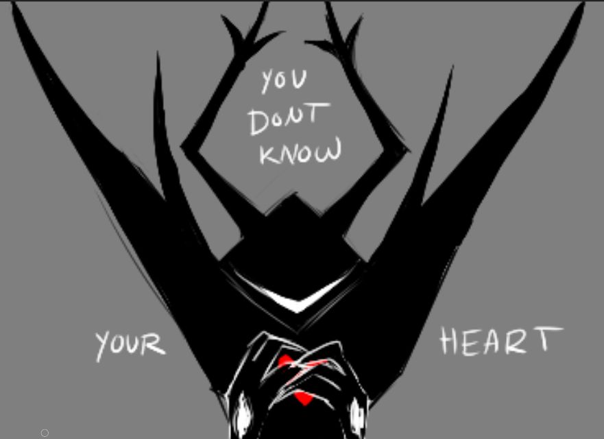 The ROARING KNIGHT from DELTARUNE and text around it that says You don't know your heart. The KNIGHT is holding the RED SOUL in its hands.