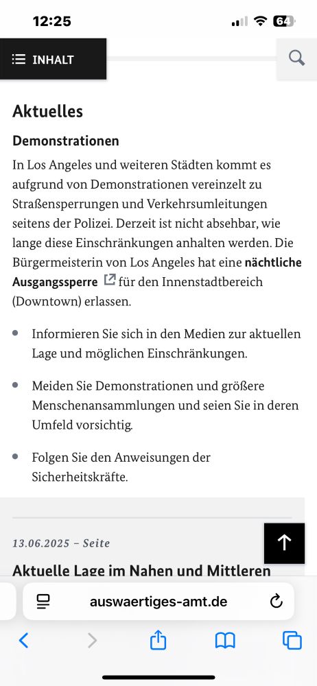 Scan der Website des auswärtigen amts, Reisehinweise für die USA 

https://www.auswaertiges-amt.de/de/reiseundsicherheit/usavereinigtestaatensicherheit-201382