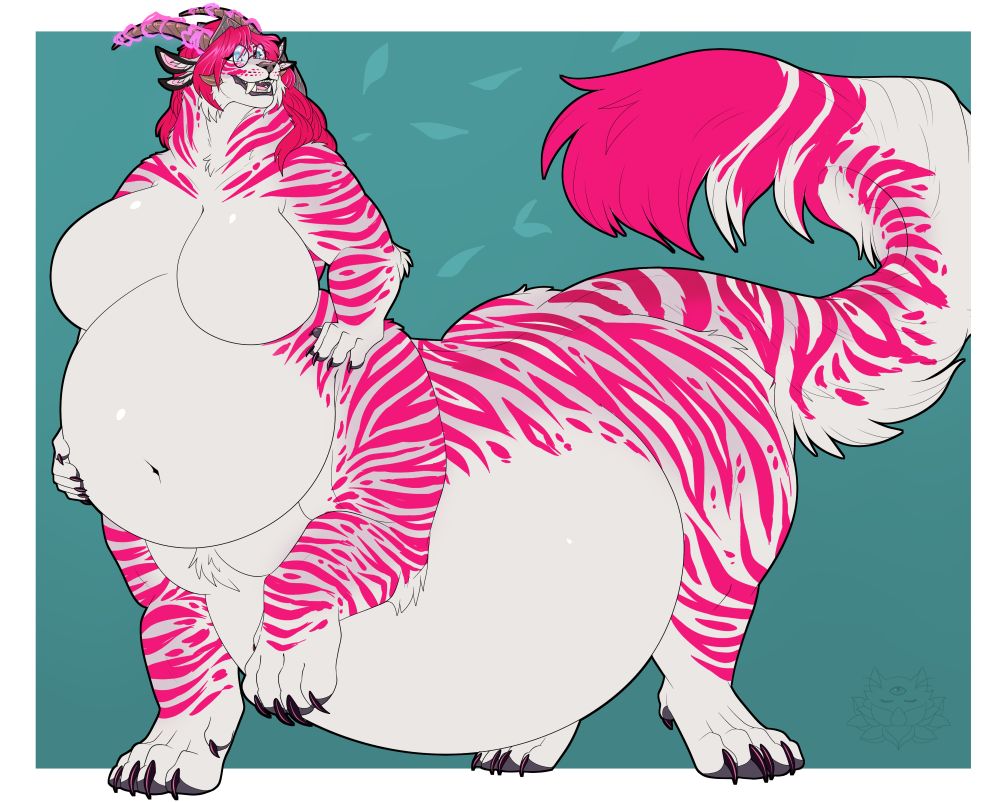 a hefty white and pink tiger-striped Charr character