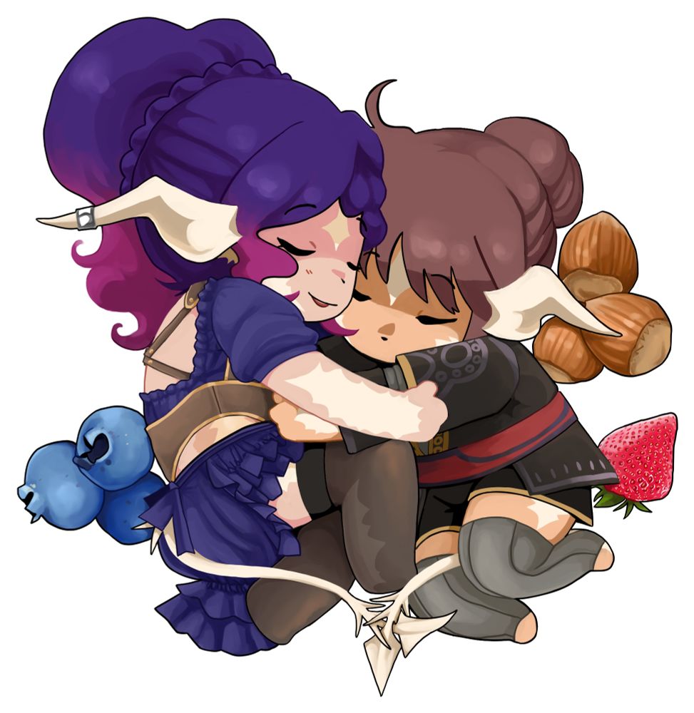Chibis of nao and sanwu cuddling