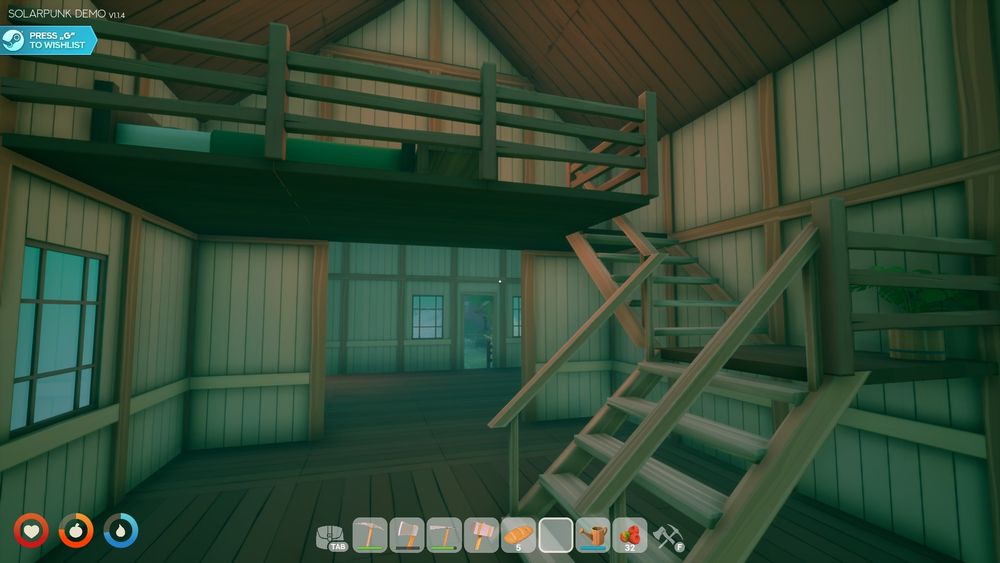bedroom with a loft in the video game Solarpunk