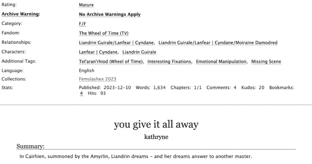 a screengrab of the ao3 details for 'you give it all away'