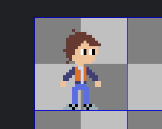 Screenshot from Aseprite of pixel art 32x32 version of Marty McFly