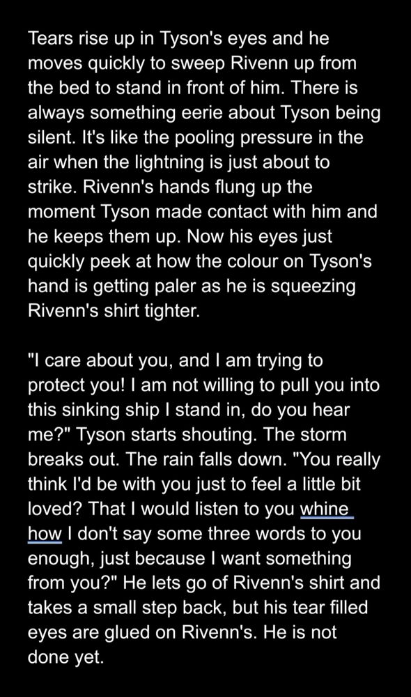 Screenshot of a text from Tyson's and Rivenn's story. 