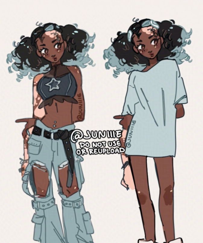 Digital illustration of my original character Cheryl in two outfits 