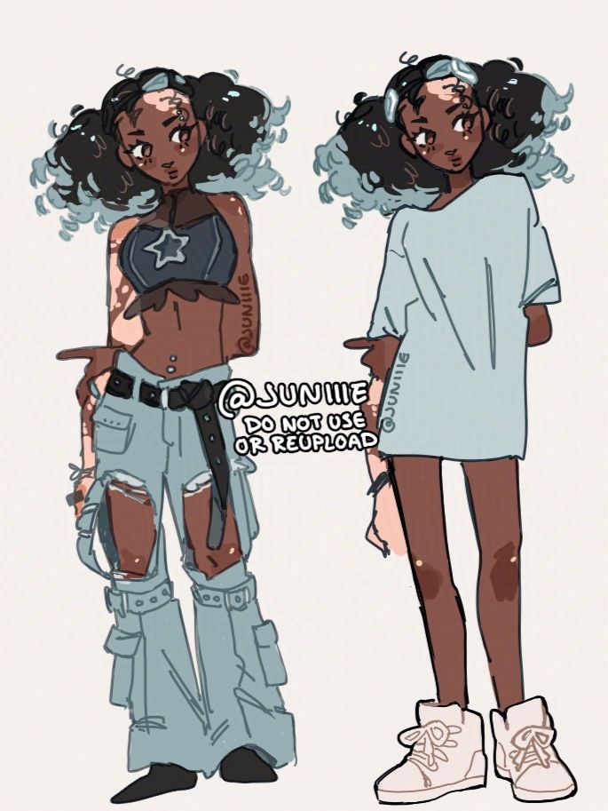 Digital illustration of my original character in two outfits 