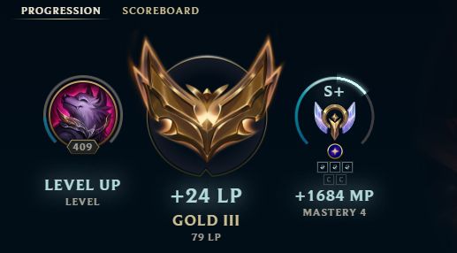 League of legends screenshot with LP gains (Gold 3)