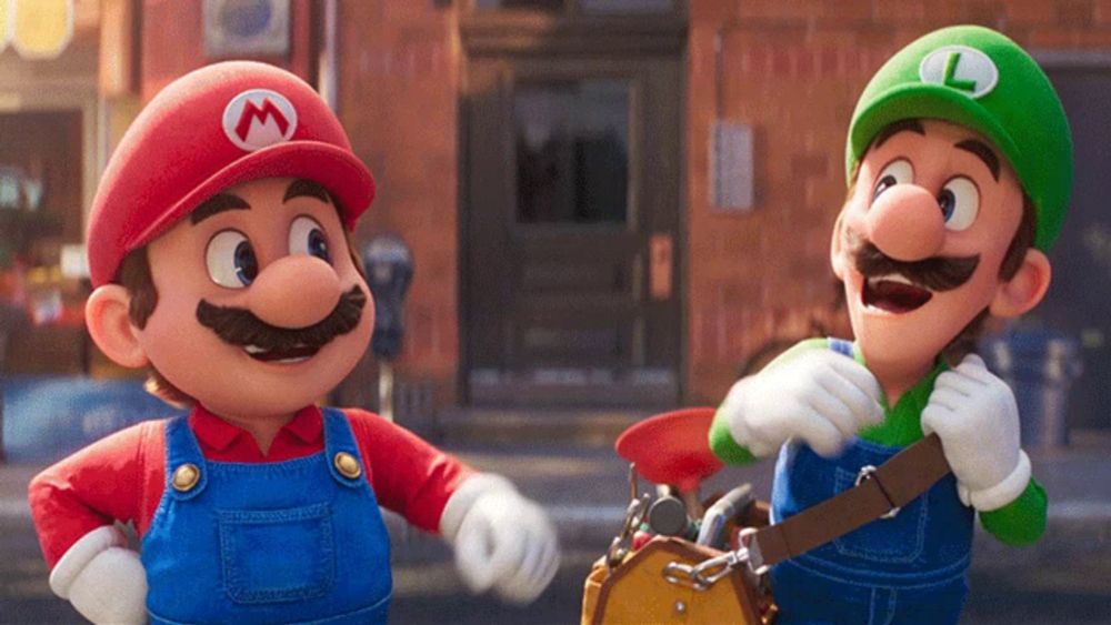 mario and luigi are standing next to each other on the street