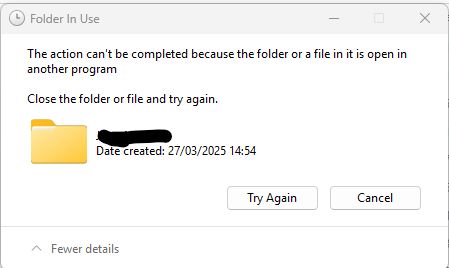 Windows pop up telling me I cannot delete a file because the file is open in another program.