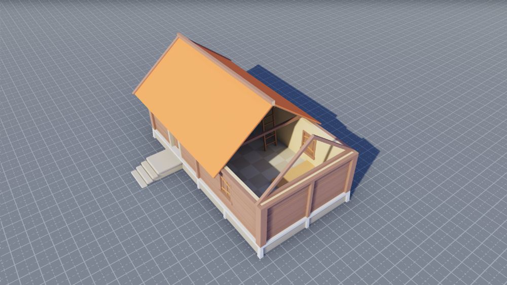 low poly medieval modular abandonemd building made with Unity