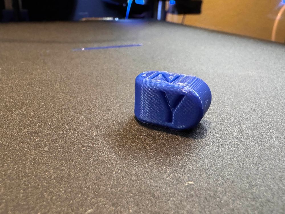 A small blue 3d printed die showing the Y or N on its two faces. 

It's clearly so much cooler than flipping a boring old coin.