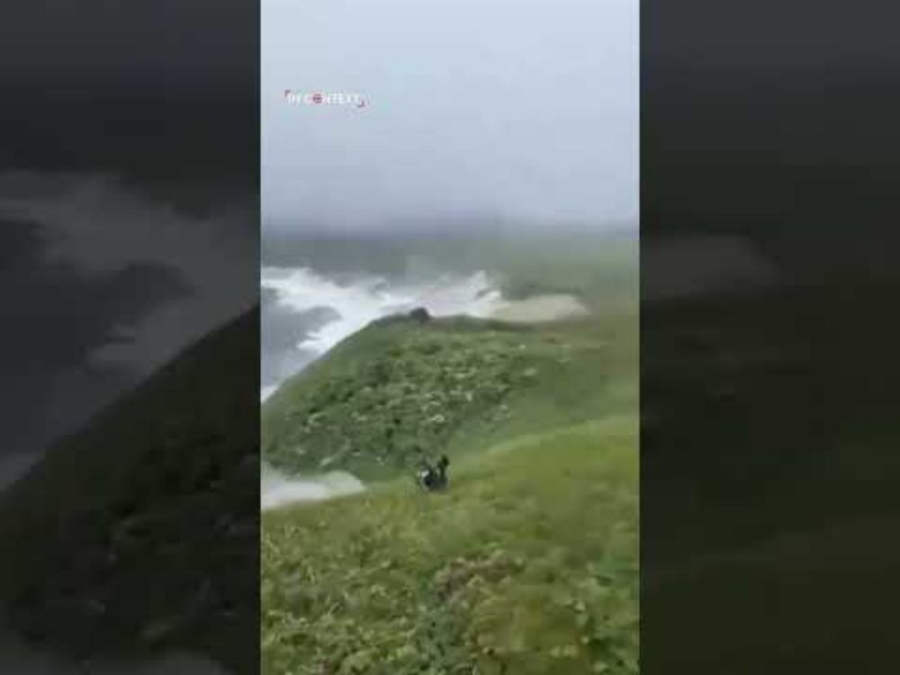 A man walking his dog captures footage as the tsunami strike Kamchatka’s coast last week.