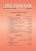 The cover of the journal The Indexer from April 2007, showing the table of contents
