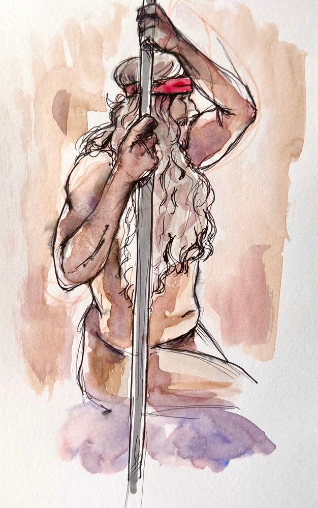 watercolour sketch of a male model posing