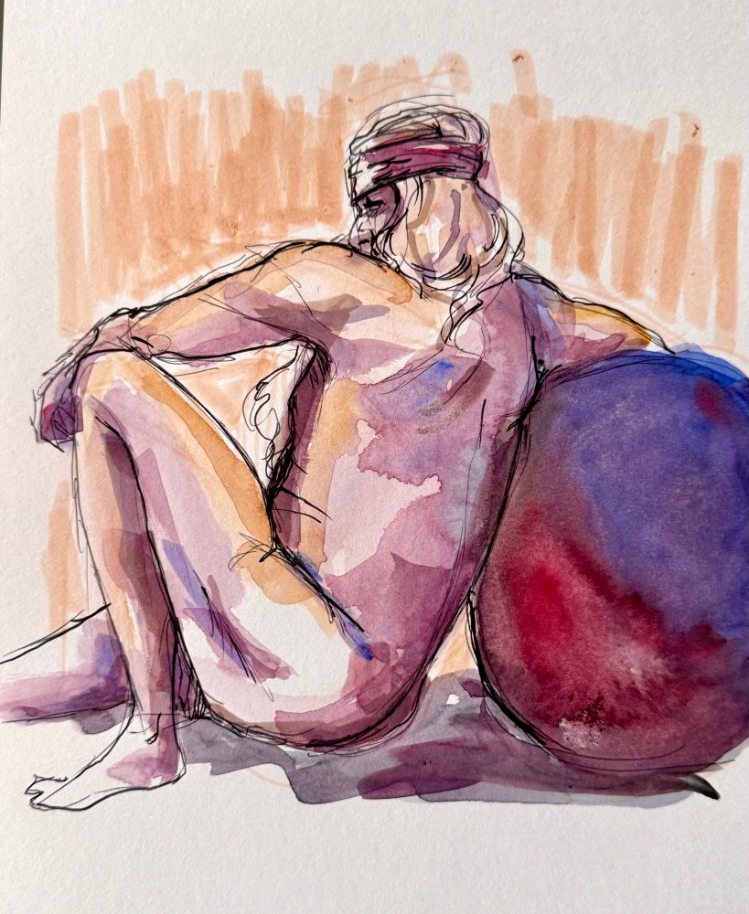 watercolour sketch of a male model posing