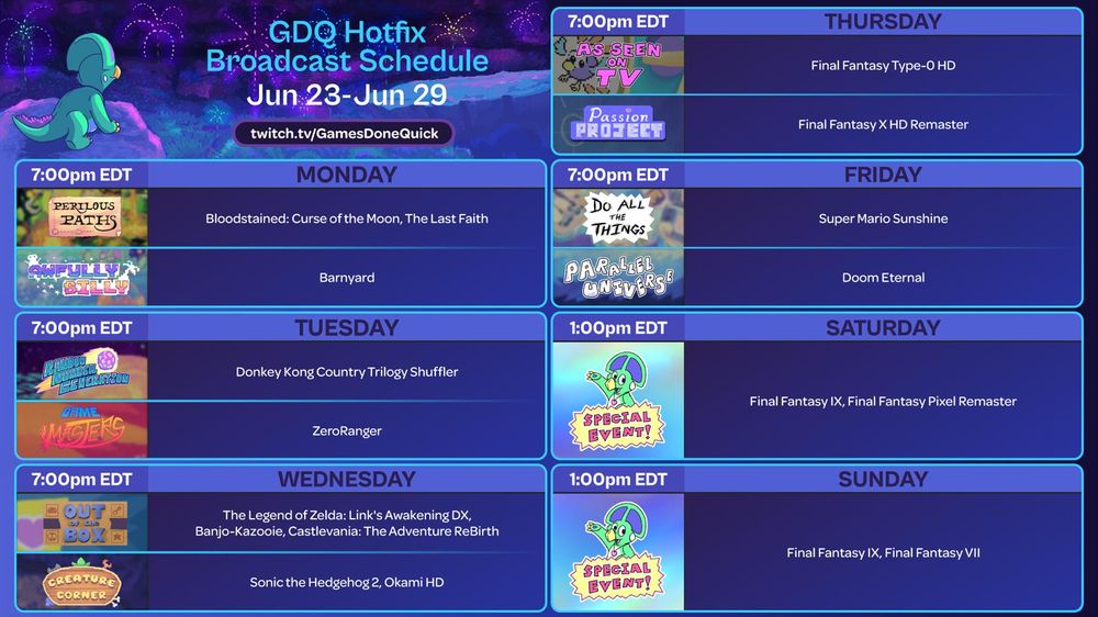 GDQ Hotfix schedule for the week of 6/23