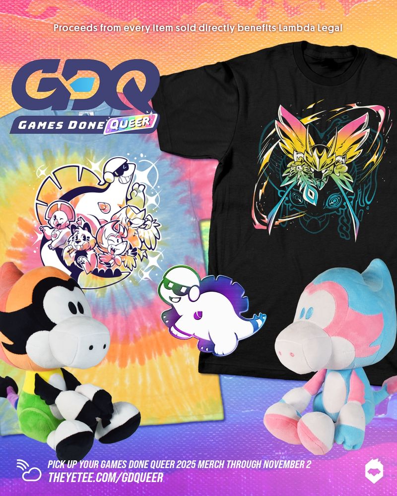 GDQueer collection from The Yetee featuring 2 shirts, 2 Velocity plushies, and a Byte pin 